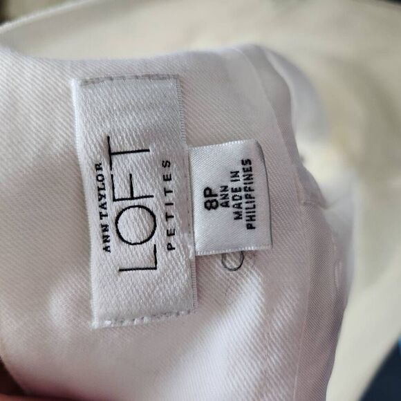 Ann Taylor LOFT Womens White Wide Leg High Waist Lined Linen Pants Size 8P - Picture 12 of 15